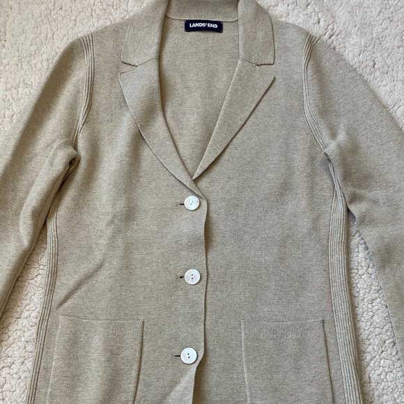 Lands' End Women's Fine Gauge Cotton Button Front Blazer Sweater, W15, NWT - Picture 1 of 5
